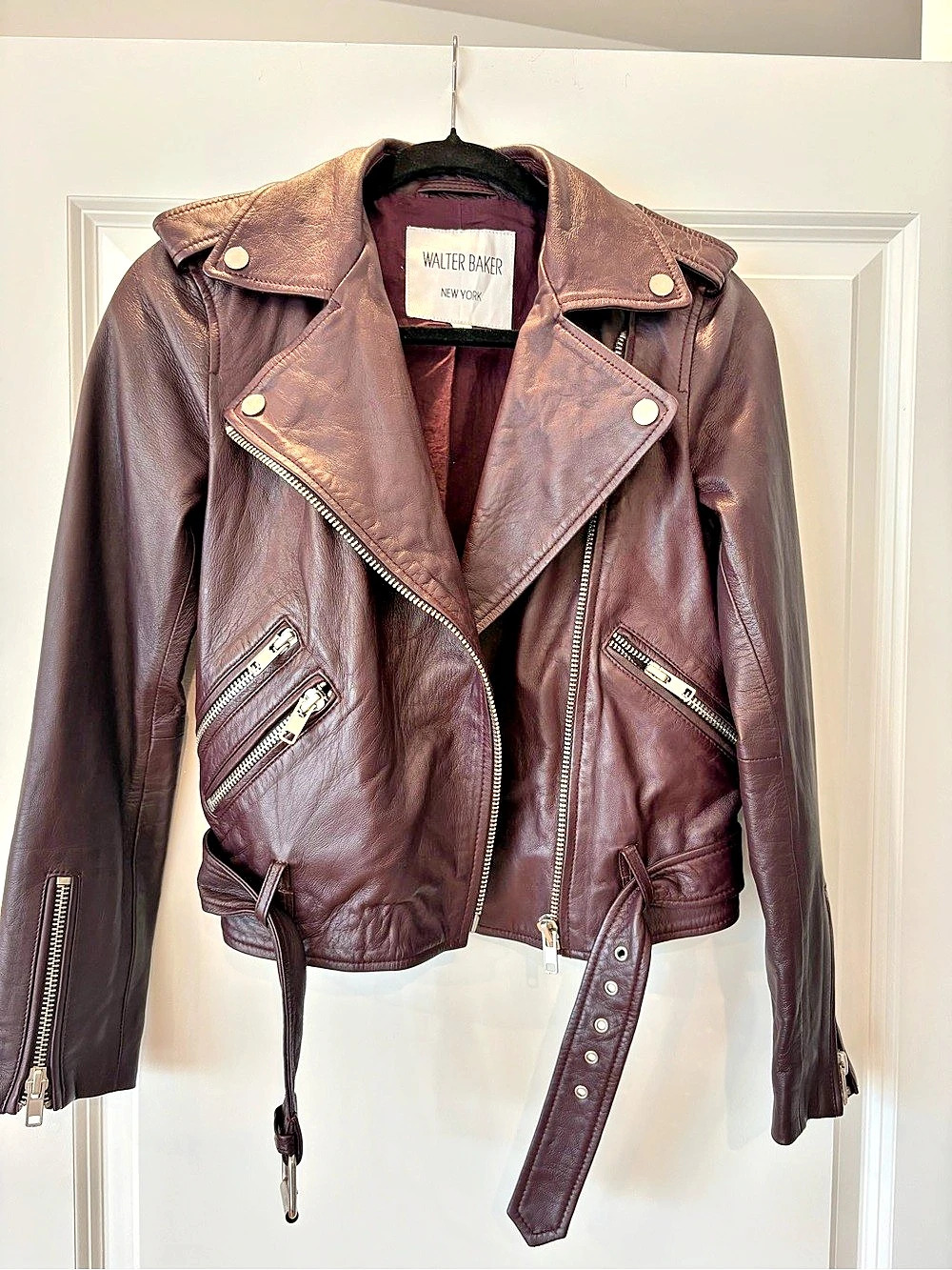 Walter Baker Biker Leather Jacket Brown XS